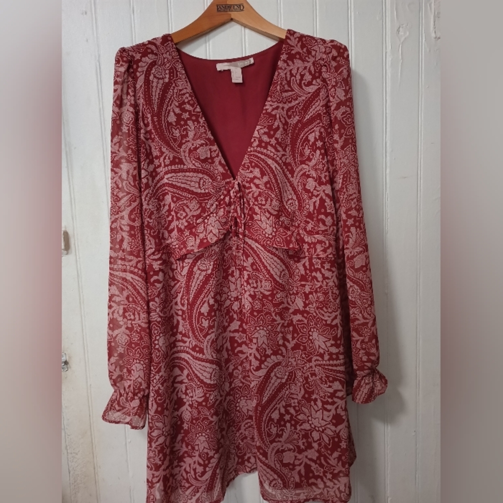 Elegant Red Paisley Dress Forever 21 Size L Bohemio Style